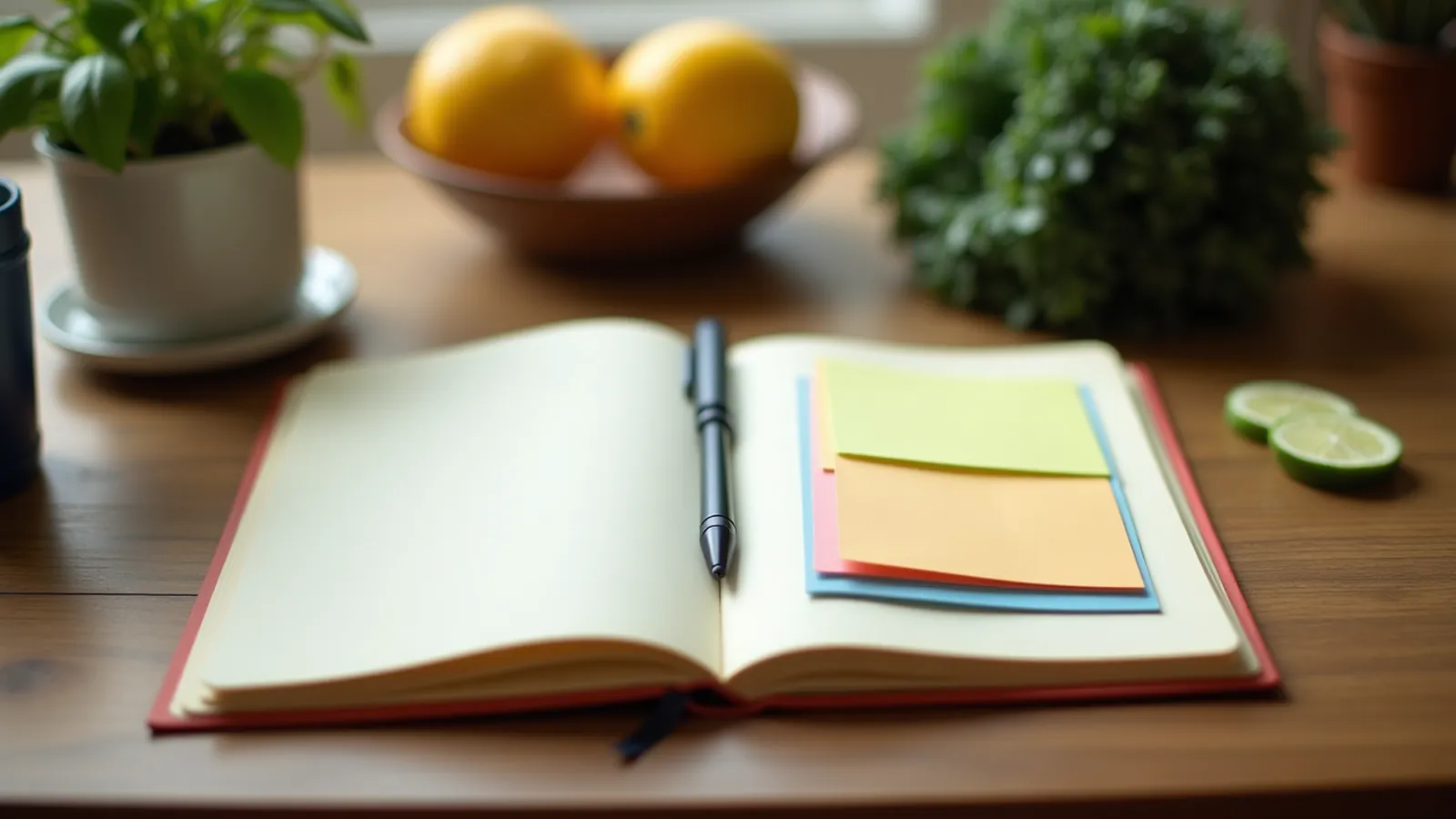 Two notebooks on a desk show loose notes beside neatly tabbed pages