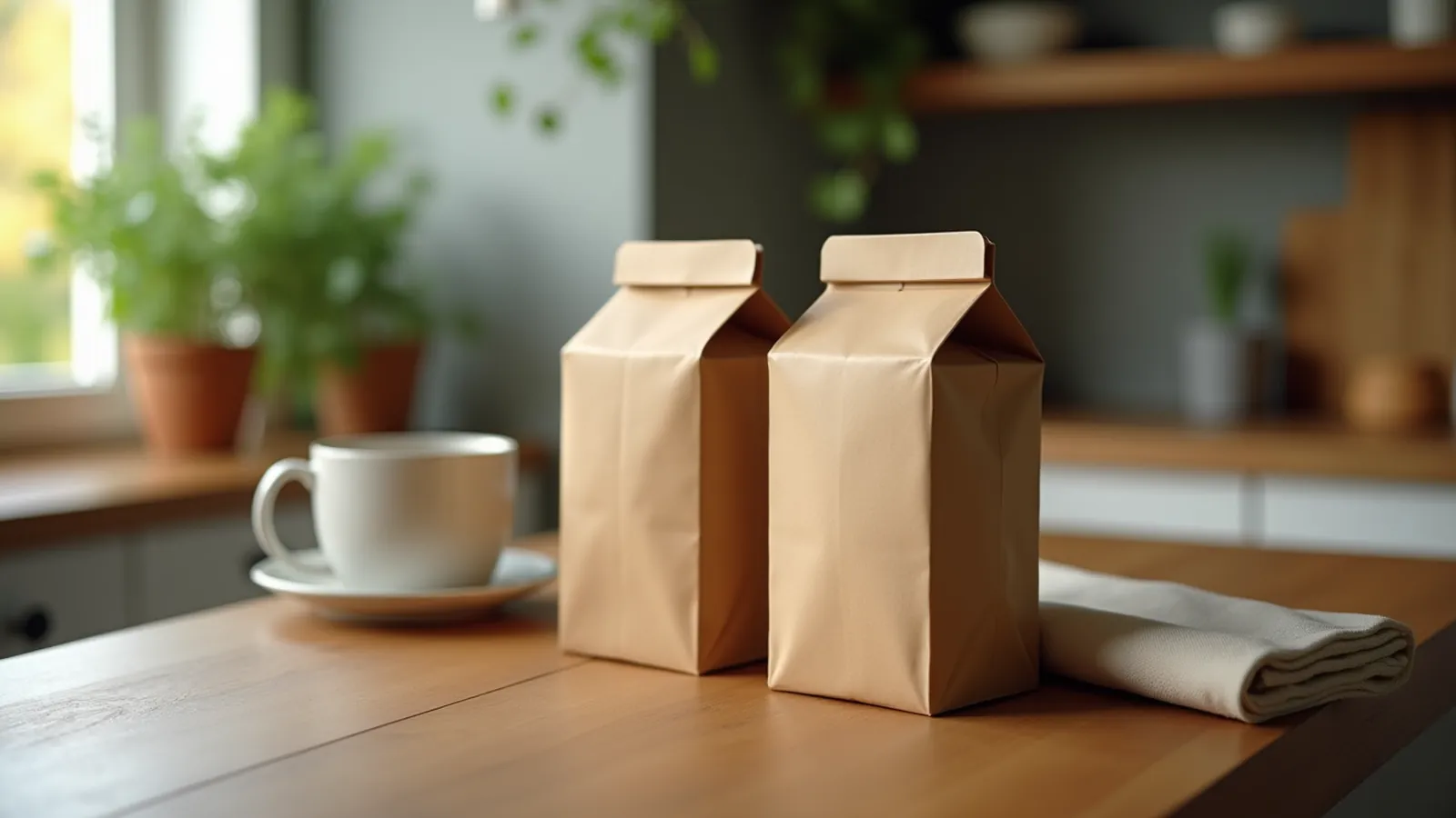 Two plain food cartons on a counter, labels hidden, ready for a second look.