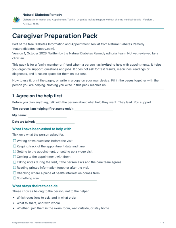 First page of the Caregiver Preparation Pack