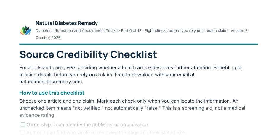 Partial preview of the Source Credibility Checklist: the top of page 1, with the title, who it is for, how to use it and the first checks