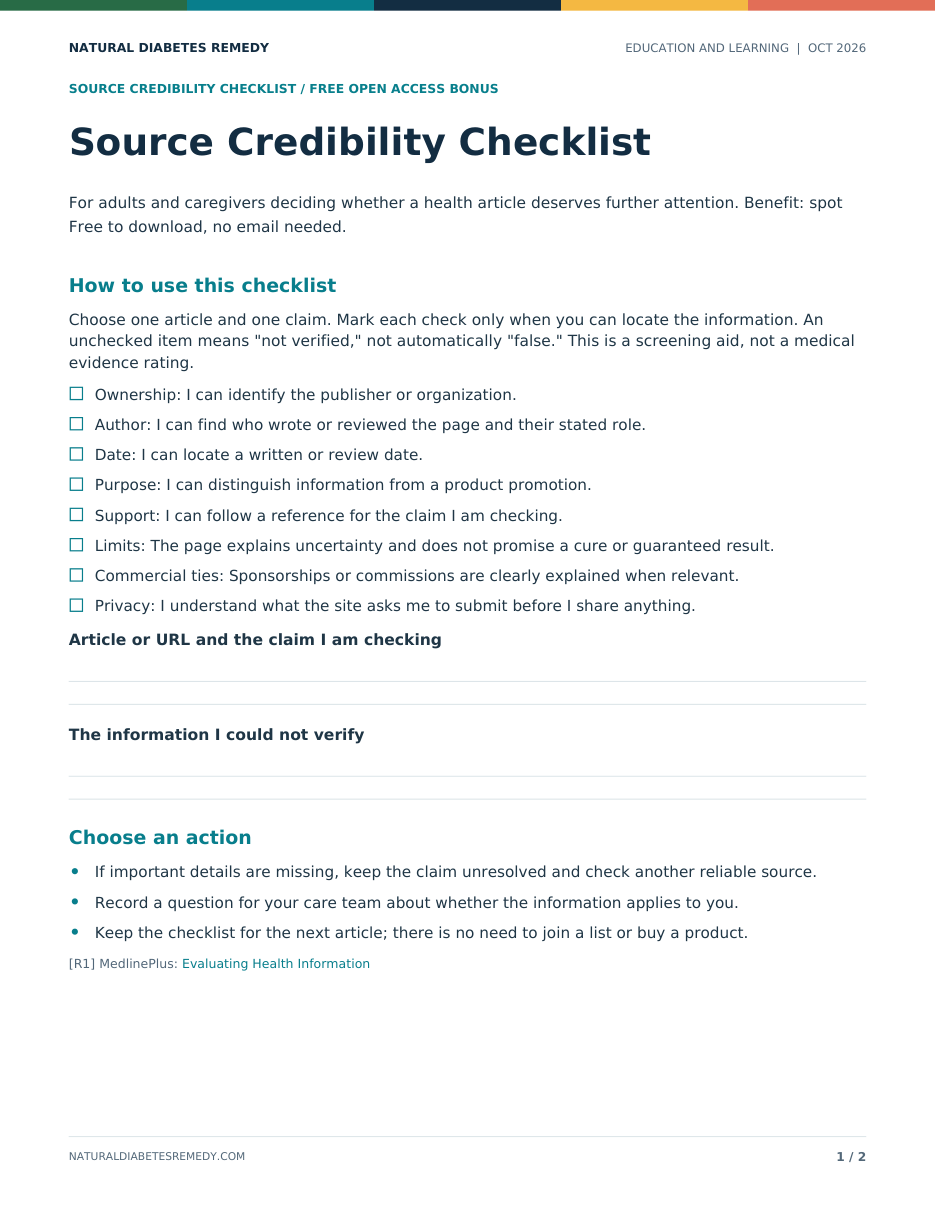 First page of the Source Credibility Checklist