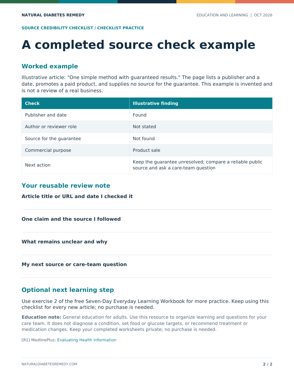 Checklist page 2: a worked example and a reusable review note